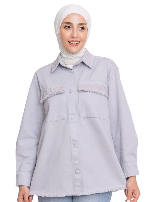 Silver Embroidered Gabardine Shirt - Khotwh